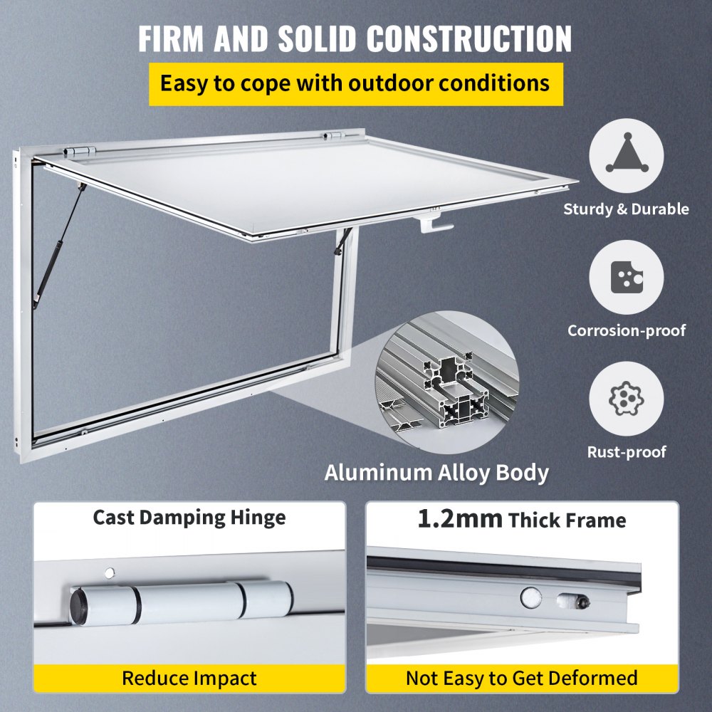 VEVOR Concession Window 36 x 24 Inch, Concession Stand Serving Window Door with Double-Point Fork Lock, Concession Awning Door Up to 85 degrees for Food Trucks, Glass Not Included