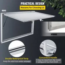 VEVOR Concession Window 53 x 33 Inch, Concession Stand Serving Window Door with Double-Point Fork Lock, Concession Awning Door Up to 85 degrees for Food Trucks, Glass Not Included