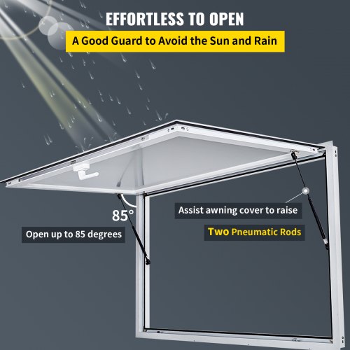 VEVOR Concession Window 60 x 36 Inch, Concession Stand Serving Window Door with Double-Point Fork Lock, Concession Awning Door Up to 85 degrees for Food Trucks, Glass Not Included