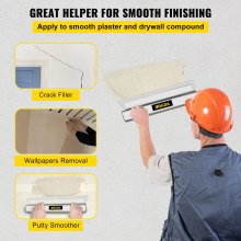 VEVOR Drywall Skimming Blade, 32inch Smoothing Knock-Down Knife, Stainless Steel Putty Knife Finishing Tool, High-Impact End Caps for Sheetrock Drywall Gyprock Wall-Board Plasterboard