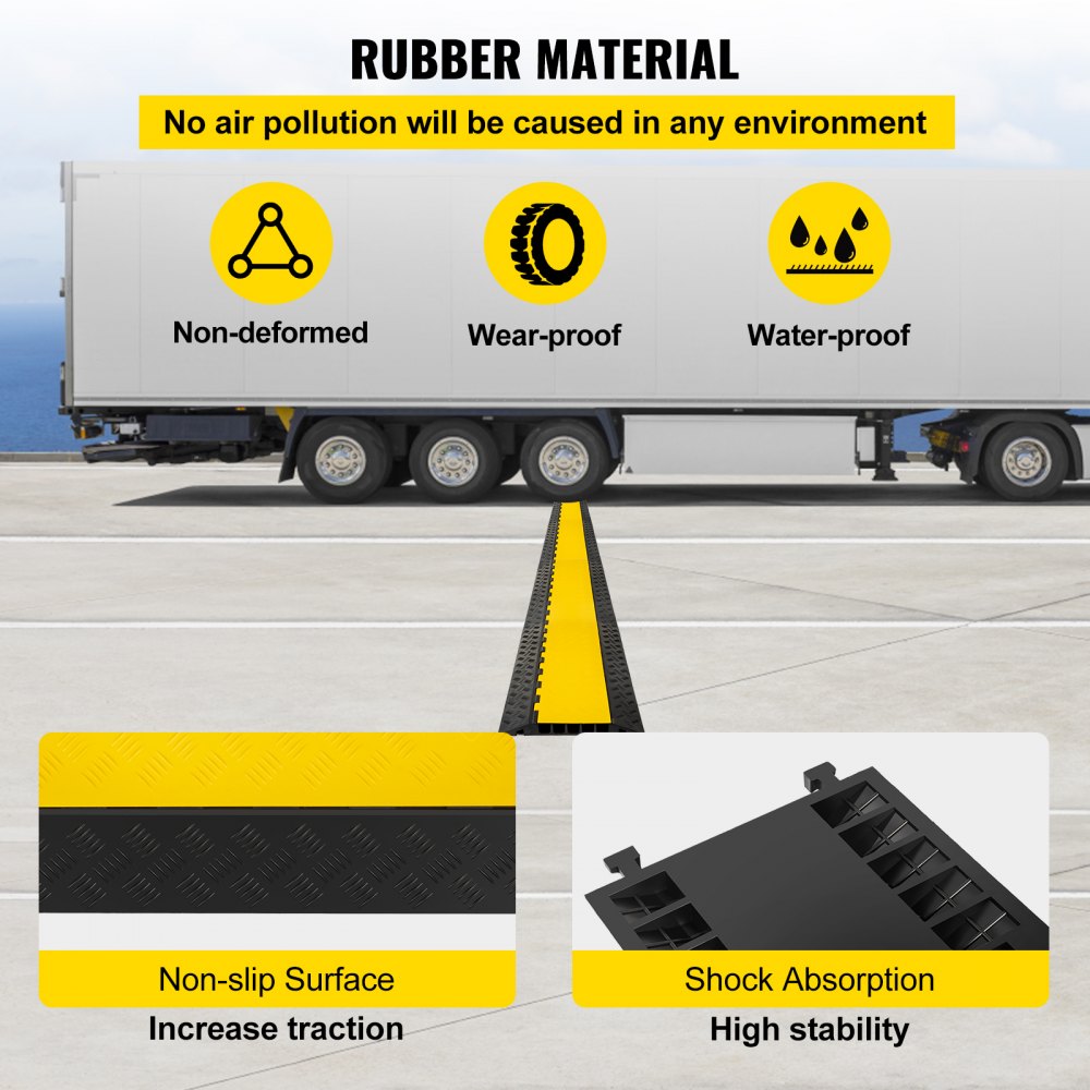 VEVOR 5 Channel Cable Protectors Extreme Rubber Cable Ramps Heavy Duty Protective Cable Wire Cord Ramp Driveway Rubber Traffic Speed Bumps Cable Protector (5-Channel, 1Pack-18000Lb)