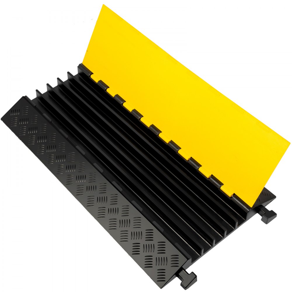 VEVOR 5 Channel Cable Protectors Extreme Rubber Cable Ramps Heavy Duty Protective Cable Wire Cord Ramp Driveway Rubber Traffic Speed Bumps Cable Protector (5-Channel, 1Pack-18000Lb)