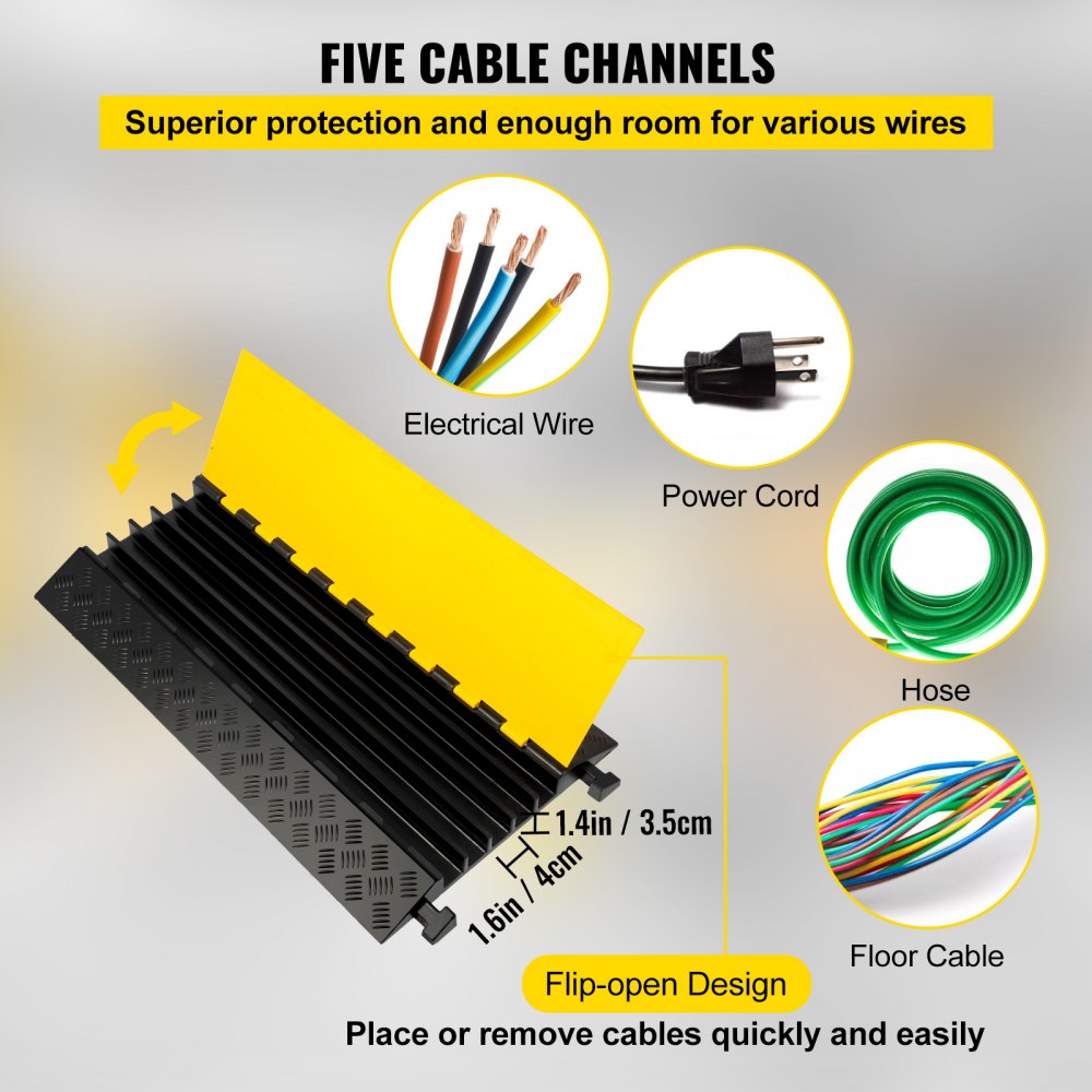 5 Channel Cable Protector Ramp Cover Guards Tray Heavy Duty Rubber Wire Cover
