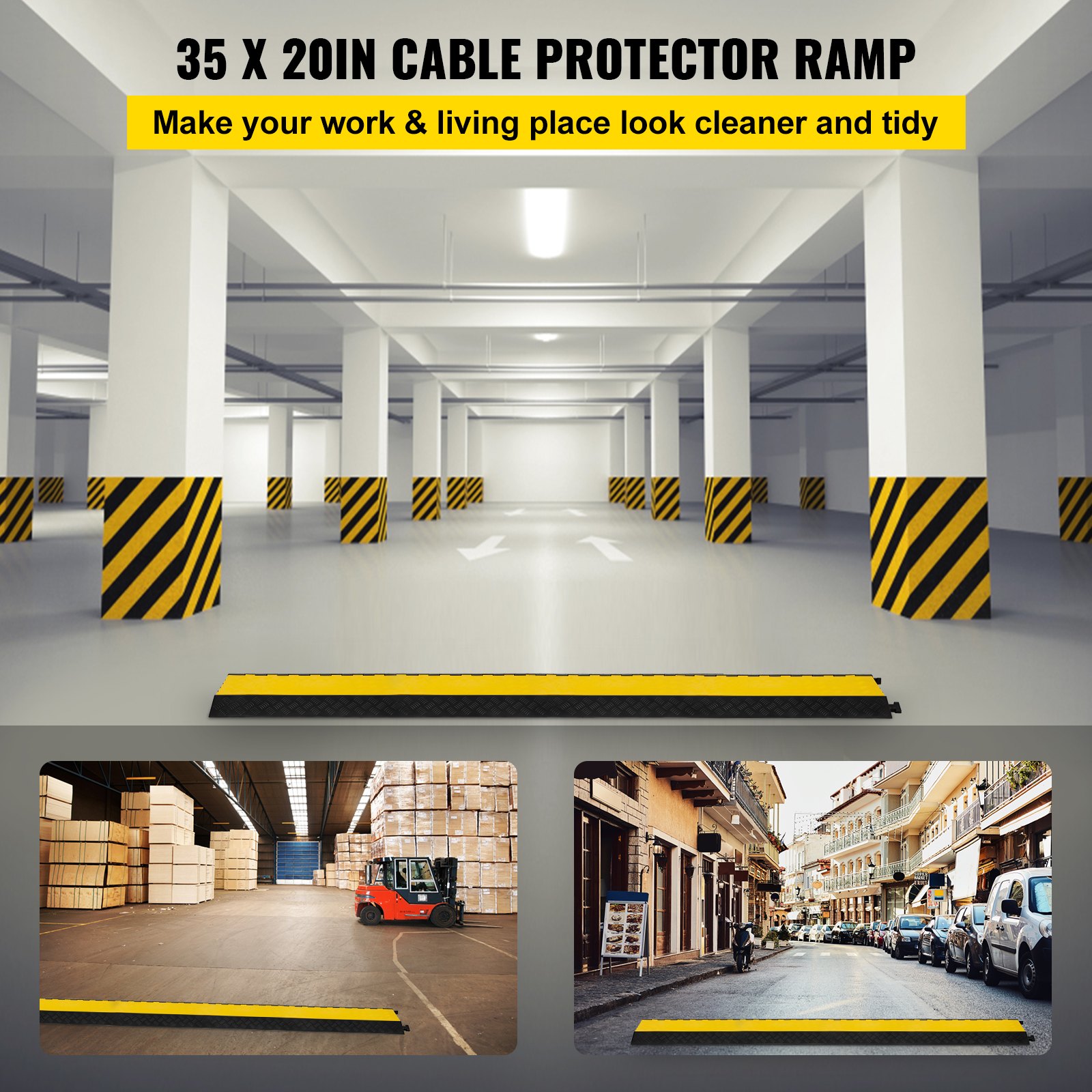 VEVOR 5 Channel Cable Protectors Extreme Rubber Cable Ramps Heavy Duty Protective Cable Wire Cord Ramp Driveway Rubber Traffic Speed Bumps Cable Protector (5-Channel, 1Pack-18000Lb)
