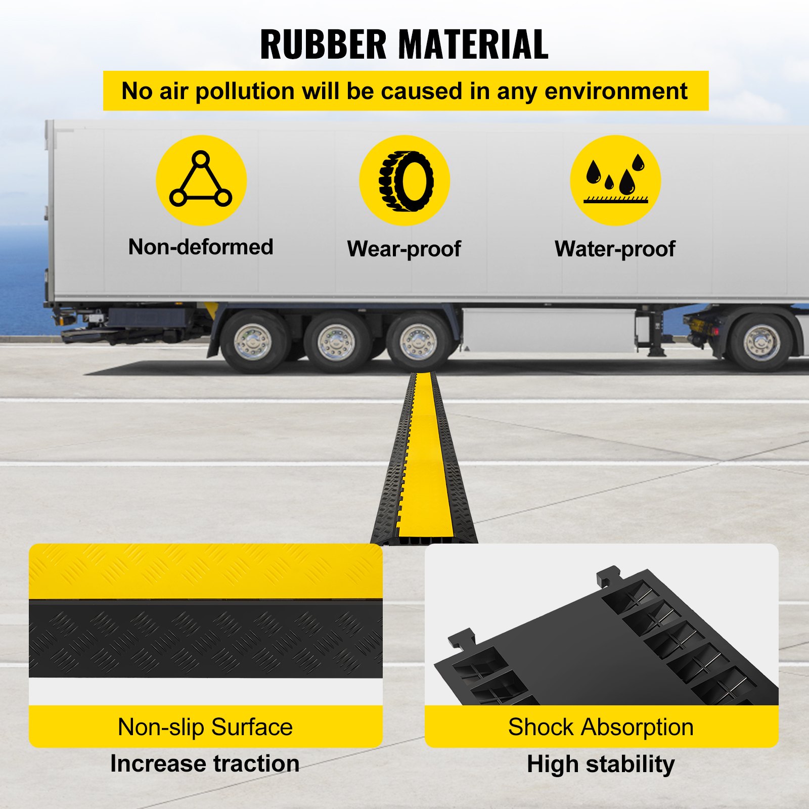 VEVOR 5 Channel Cable Protectors Extreme Rubber Cable Ramps Heavy Duty Protective Cable Wire Cord Ramp Driveway Rubber Traffic Speed Bumps Cable Protector (5-Channel, 1Pack-18000Lb)