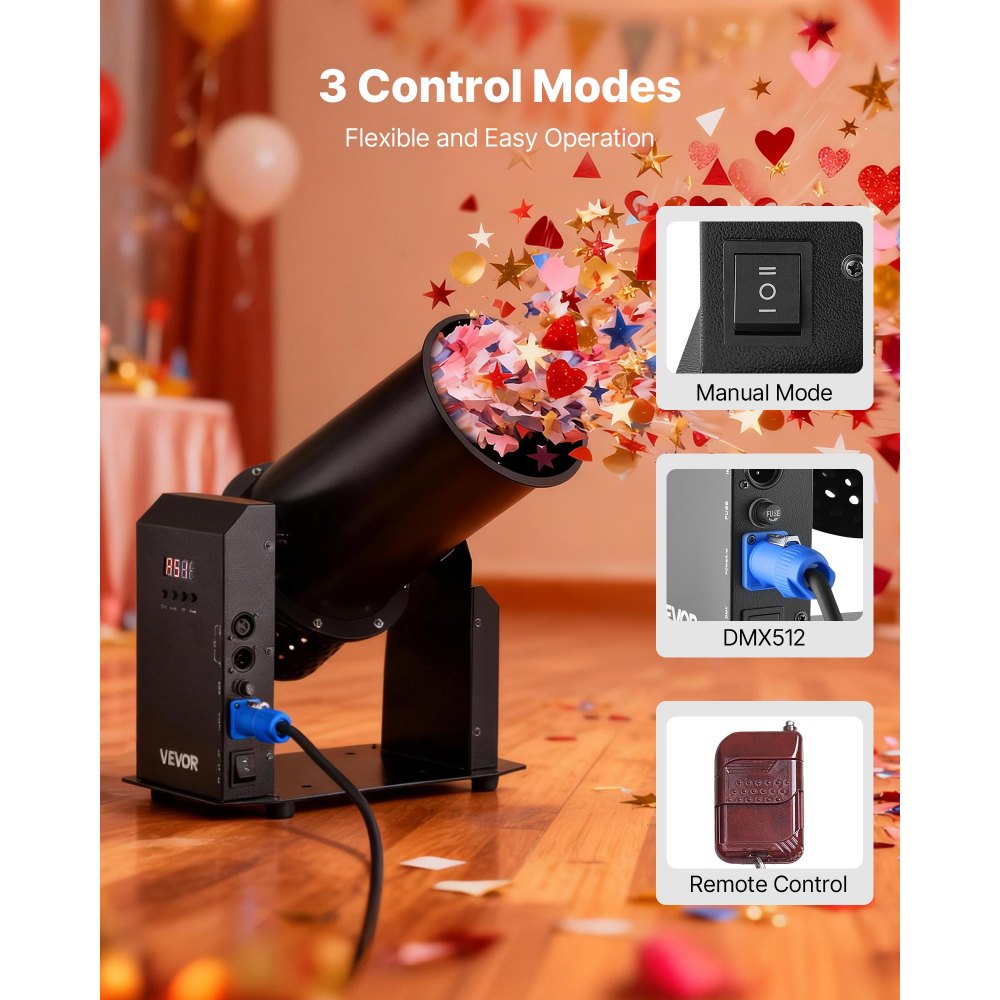 VEVOR Electric Confetti Machine, 1500W Powerful Output Confetti Cannon Launcher, DMX512, Manual & Remote Control, Portable Confe-tti Shooter for Wedding Christmas Party Event Show Stage Nightclub