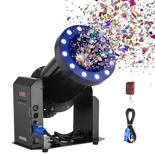 VEVOR Electric Confetti Machine with LED Lights, 1500W Powerful Output Confetti Cannon Launcher, DMX512, Manual & Remote Control, Portable Confe-tti Shooter for Wedding Christmas Event Show Stage