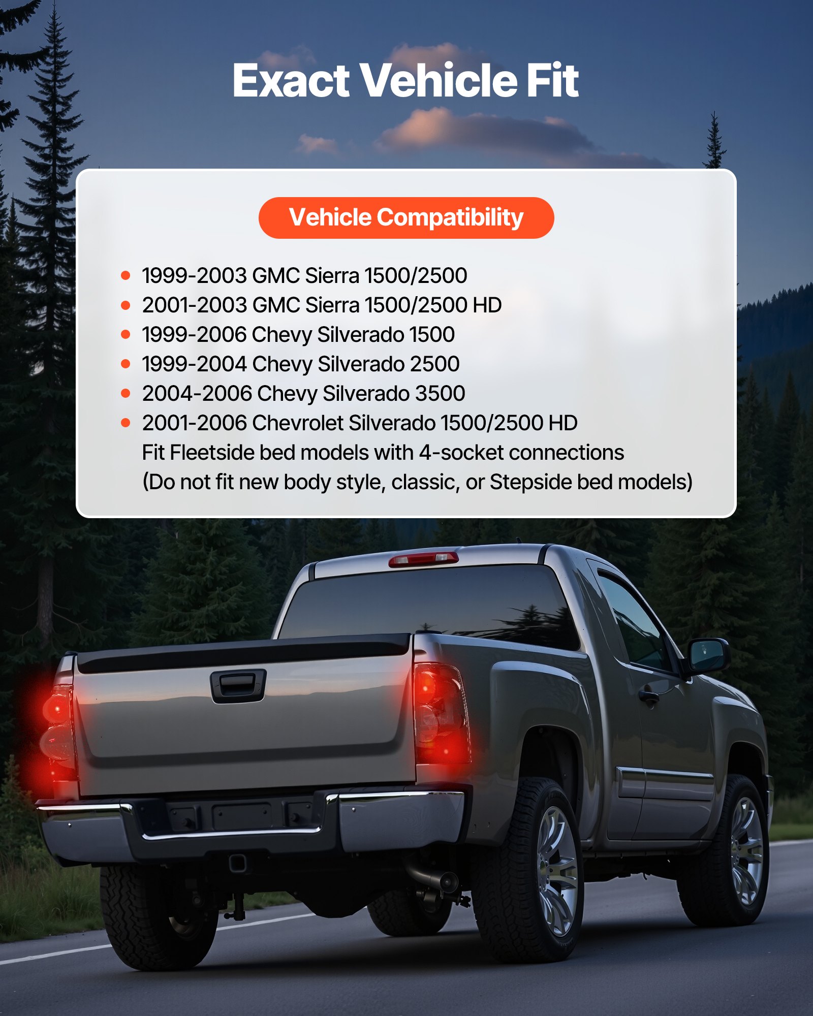 VEVOR Tail Light Assembly Compatible with 1999-2006 Chevy Silverado 1500 2500 3500, 1999-2003 GMC Sierra 1500 2500 1500/2500 HD, 2PCS Left & Right Side Taillights Rear Brake Lamps without Bulbs
