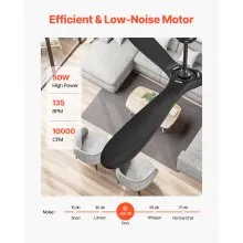 VEVOR 72 Inch Ceiling Fan without Light, 6-Speed Remote Control, 3-Wood-Blade, Reversible DC Motor, Modern Low Profile Flush Mount Exterior Fan for Bedroom, Living Room, Patio, Indoor/Outdoor, Black