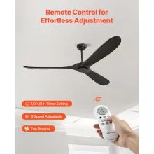 VEVOR 72 Inch Ceiling Fan without Light, 6-Speed Remote Control, 3-Wood-Blade, Reversible DC Motor, Modern Low Profile Flush Mount Exterior Fan for Bedroom, Living Room, Patio, Indoor/Outdoor, Black