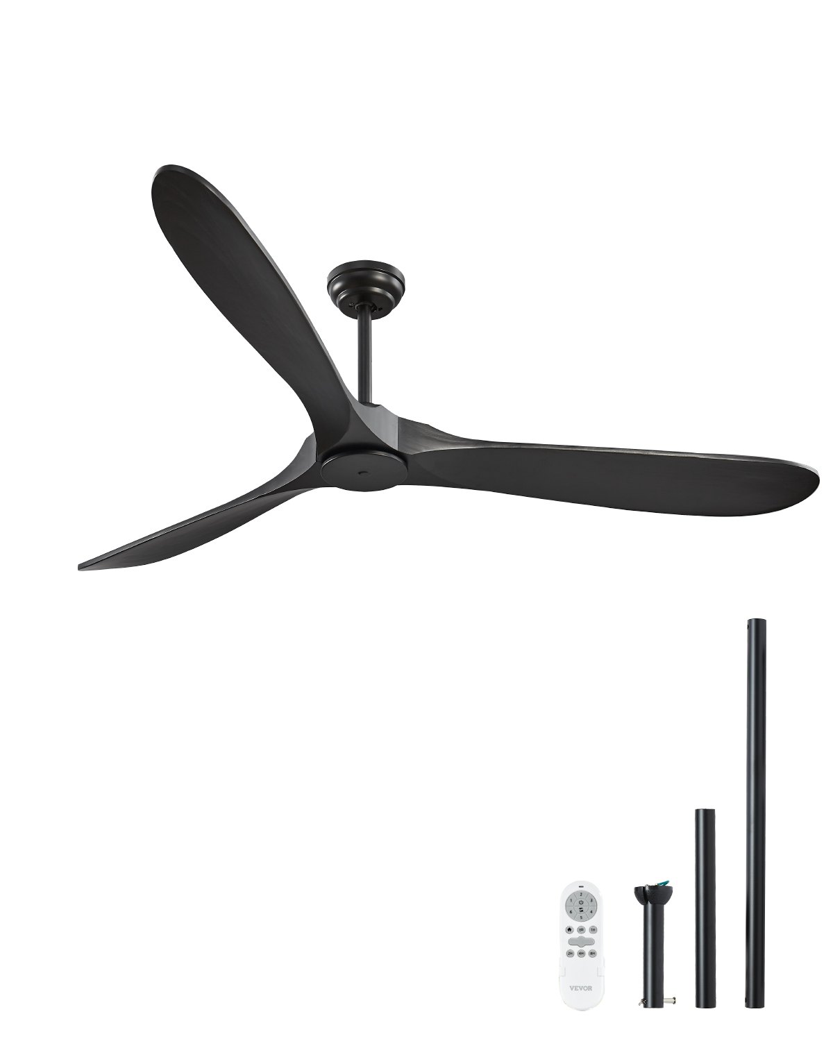 VEVOR 72 Inch Ceiling Fan without Light, 6-Speed Remote Control, 3-Wood-Blade, Reversible DC Motor, Modern Low Profile Flush Mount Exterior Fan for Bedroom, Living Room, Patio, Indoor/Outdoor, Black