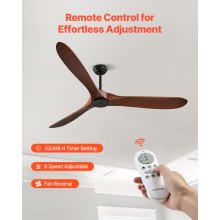 72" Wood Blade Ceiling Fan No Light Remote Control Reversible DC Motor Walnut