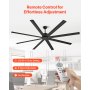 VEVOR 213 cm Ceiling Fan No Light, 6-Speed Remote Control, Aluminum 8-Blade, Reversible DC Motor, Modern Low Profile Flush Mount Exterior Fan for Bedroom, Living Room, Patio, Indoor/Outdoor, Black