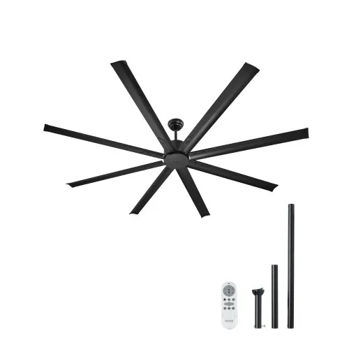 VEVOR 84 In Ceiling Fan without Light, 6-Speed Remote Control, Aluminum 8-Blade, Reversible DC Motor, Modern Low Profile Flush Mount Exterior Fan for Bedroom, Living Room, Patio, Indoor/Outdoor, Black