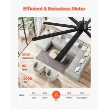 VEVOR 84 In Ceiling Fan without Light, 6-Speed Remote Control, Aluminum 8-Blade, Reversible DC Motor, Modern Low Profile Flush Mount Exterior Fan for Bedroom, Living Room, Patio, Indoor/Outdoor, Black