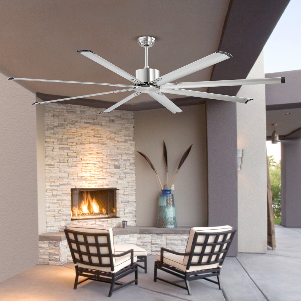 VEVOR 84 In Ceiling Fan without Light, 6-Speed Remote Control, Aluminum 8-Blade, Reversible DC Motor, Modern Low Profile Flush Mount Fan for Bedroom, Living Room, Patio, Indoor/Outdoor, Brushed Nickel