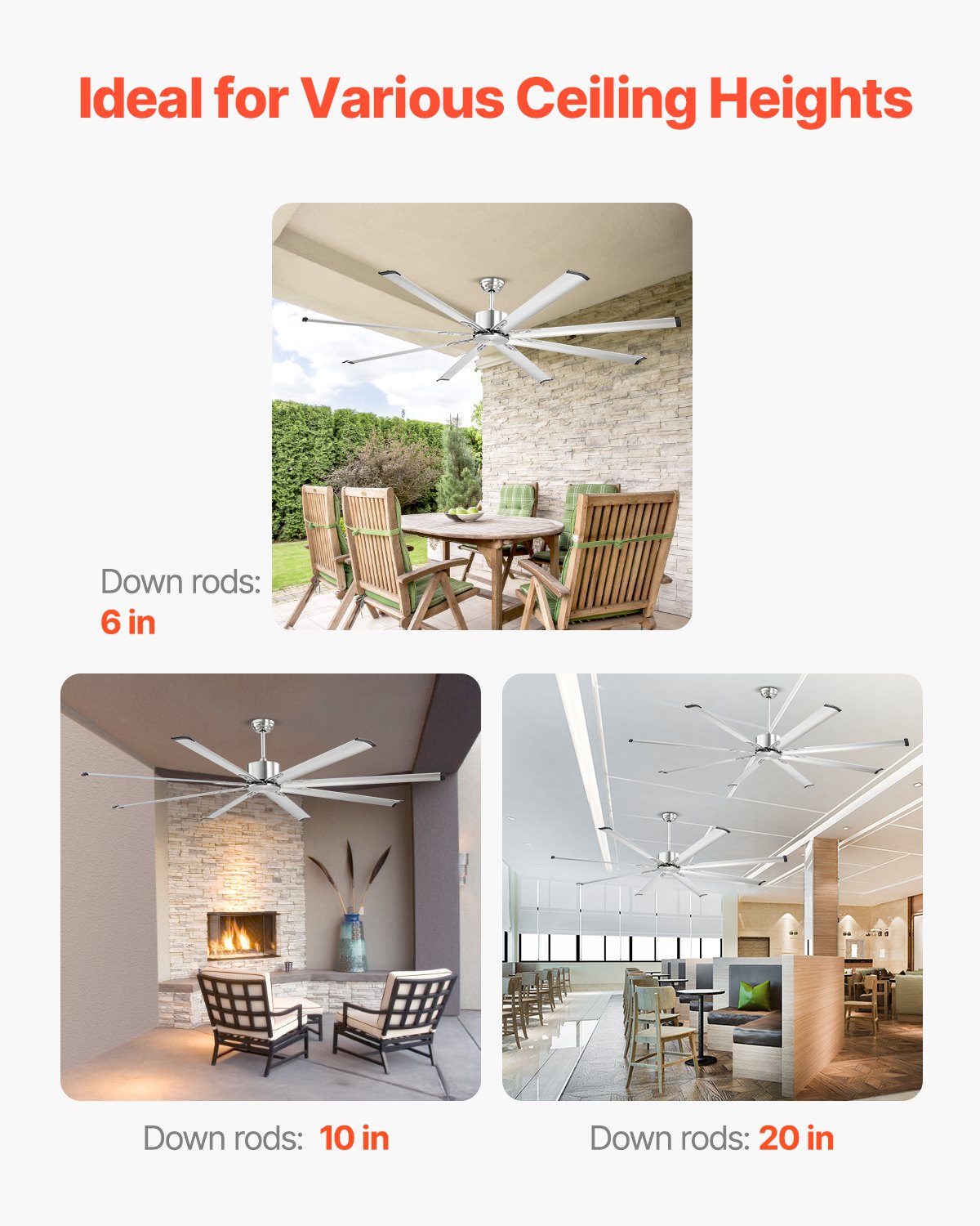 VEVOR 84 In Ceiling Fan without Light, 6-Speed Remote Control, Aluminum 8-Blade, Reversible DC Motor, Modern Low Profile Flush Mount Fan for Bedroom, Living Room, Patio, Indoor/Outdoor, Brushed Nickel