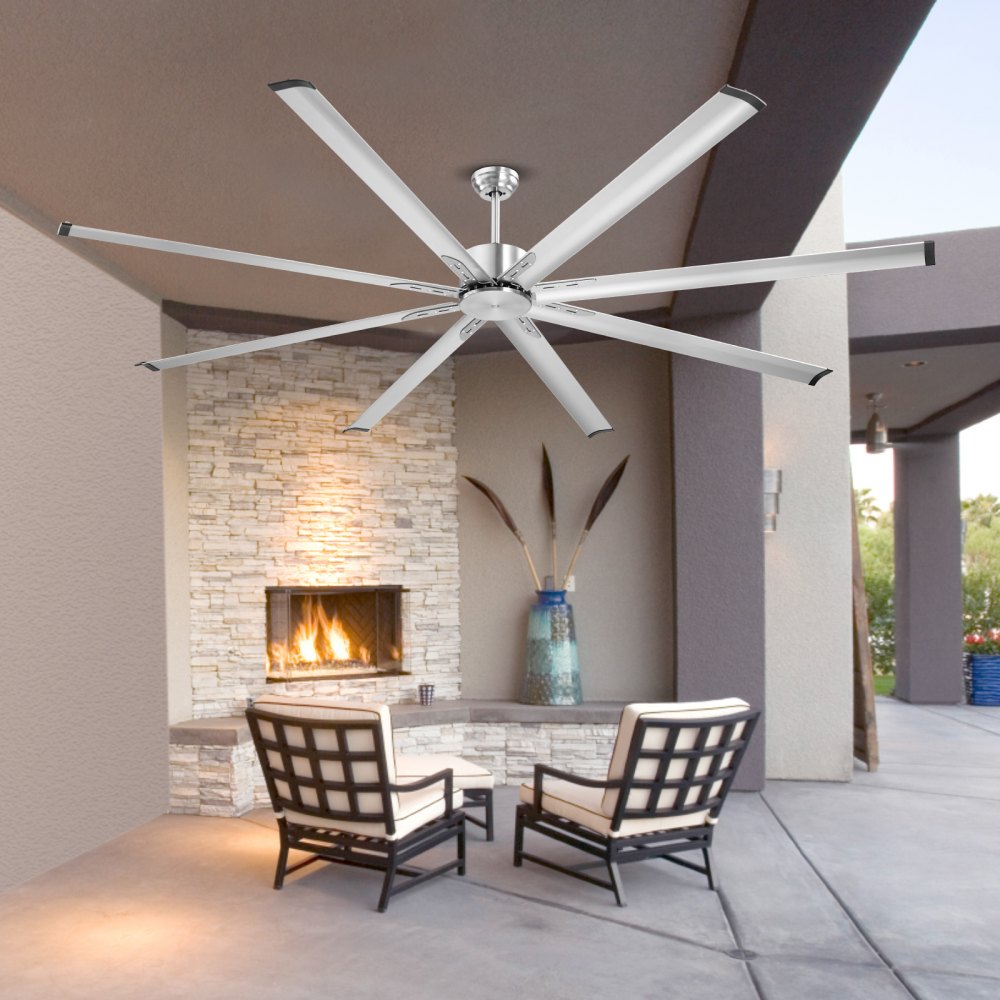 VEVOR 244 cm Ceiling Fan No Light, 6-Speed Remote Control, Aluminum 8-Blade, Reversible DC Motor, Modern Low Profile Flush Mount Fan for Bedroom, Living Room, Patio, Indoor/Outdoor, Brushed Nickel