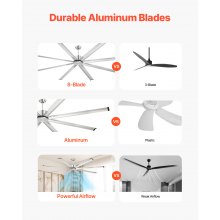 VEVOR 244 cm Aluminum Ceiling Fan Without Light Remote Control Brushed Nickel