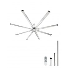 VEVOR 244 cm Aluminum Ceiling Fan Without Light Remote Control Brushed Nickel