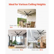 VEVOR 244 cm Aluminum Ceiling Fan Without Light Remote Control DC Motor Black