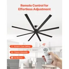 VEVOR 96 In Ceiling Fan without Light, 6-Speed Remote Control, Aluminum 8-Blade, Reversible DC Motor, Modern Low Profile Flush Mount Exterior Fan for Bedroom, Living Room, Patio, Indoor/Outdoor, Black