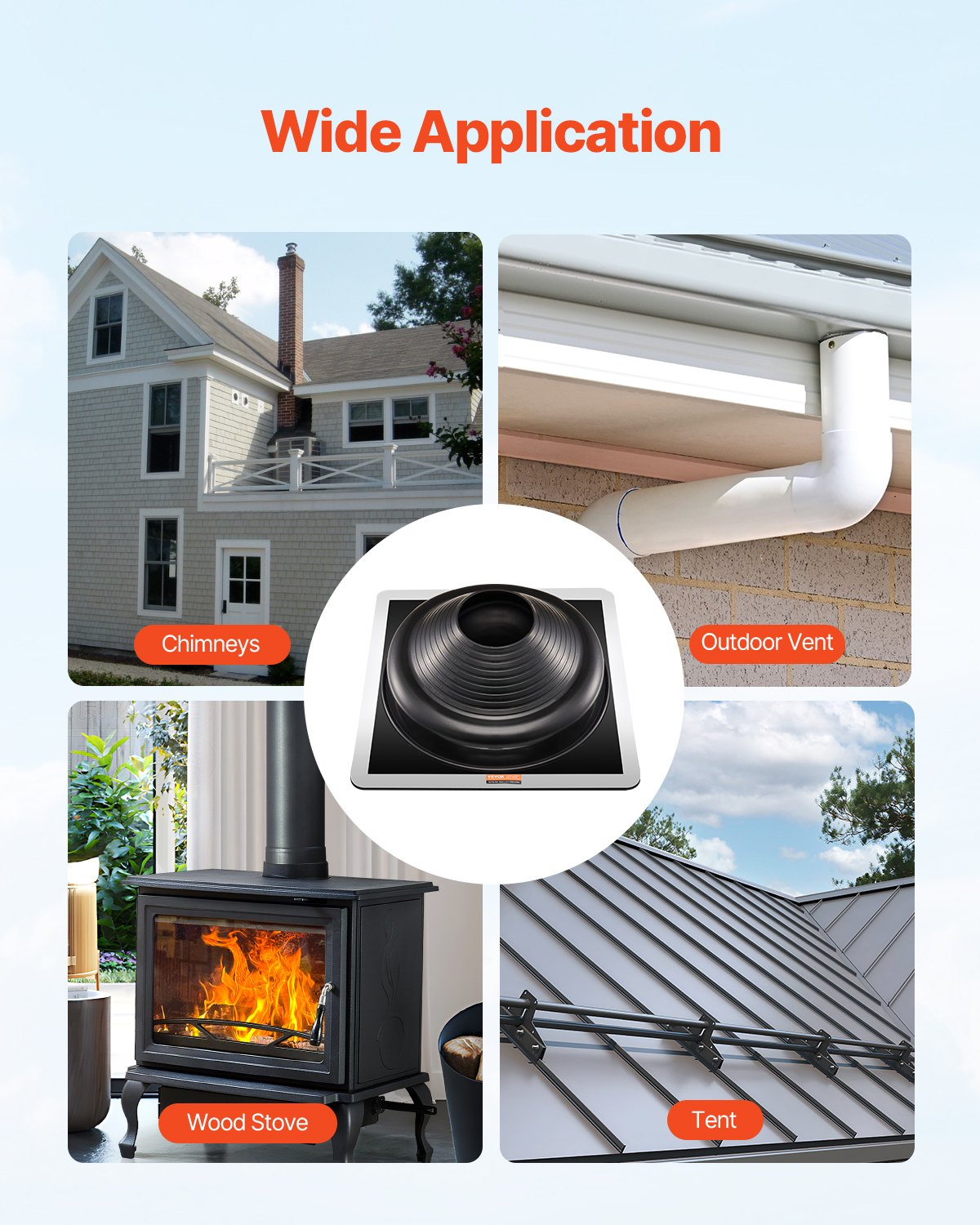 VEVOR 2 Pcs Roof Pipe Flashing Boots, Fit Pipe OD 6-3/4" to 14", Flexible EDPM Roofing Jack Pipe Flashing, High Temp -67℉ to 212℉, Endurable Metal Base, for Chimney, Wood Stove & Outdoor Vent Pipes