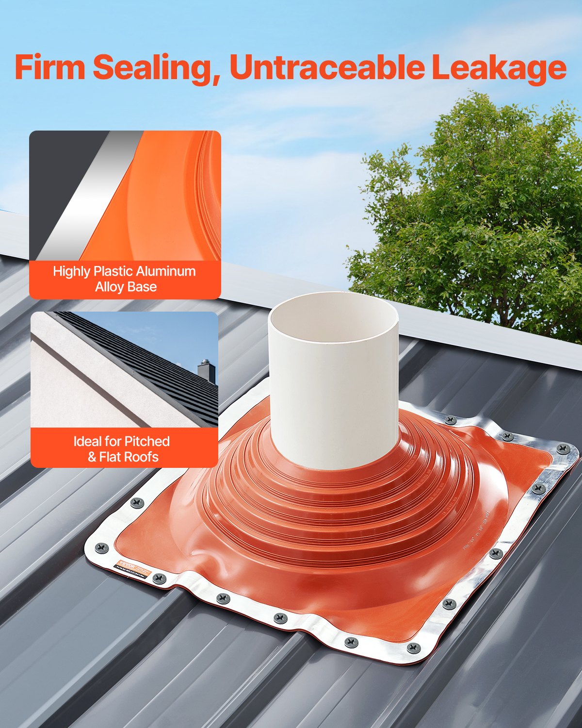 VEVOR Roof Pipe Flashing Boot, Fit Pipe OD 10" to 18", Flexible Silicone Roofing Jack Pipe Flashing, High Temp -101℉ to 437℉, Endurable Square Metal Base, for Chimney, Wood Stove & Outdoor Vent Pipes