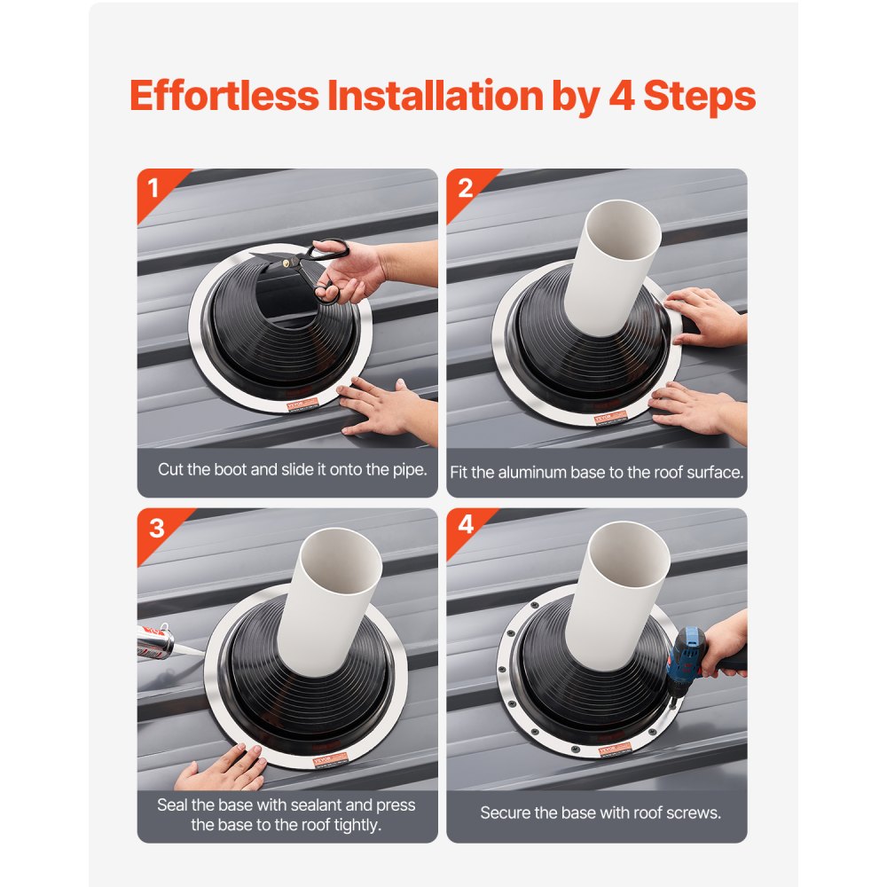 VEVOR 2 Pcs Roof Pipe Flashing Boots, Fit Pipe OD 6" to 11", Flexible EDPM Roofing Jack Pipe Flashing, High Temp -67℉ to 212℉, Endurable Round Metal Base, for Chimney, Wood Stove & Outdoor Vent Pipes