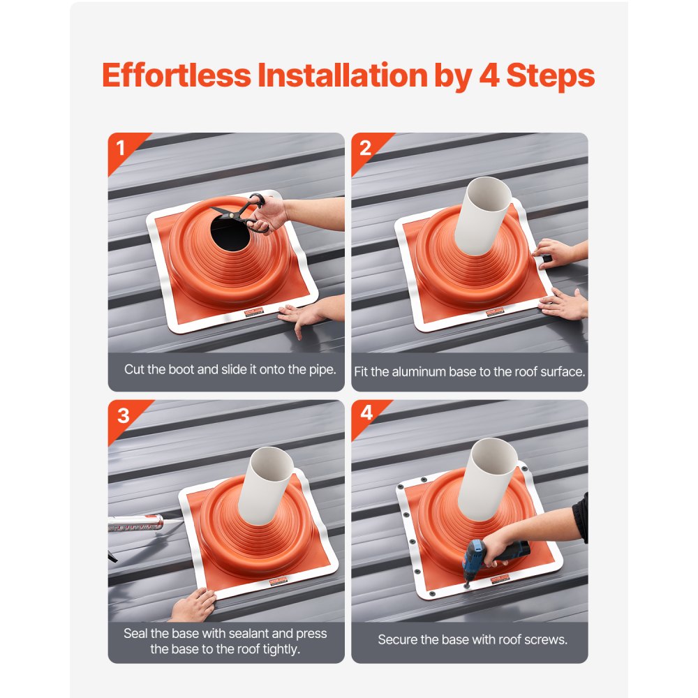 VEVOR 2Pcs Roof Pipe Flashing Boots, Fit Pipe OD 6-3/4" to 14", Flexible Silicone Roofing Jack Pipe Flashing, High Temp -101℉ to 437℉, Square Metal Base, for Chimney, Wood Stove & Outdoor Vent Pipes