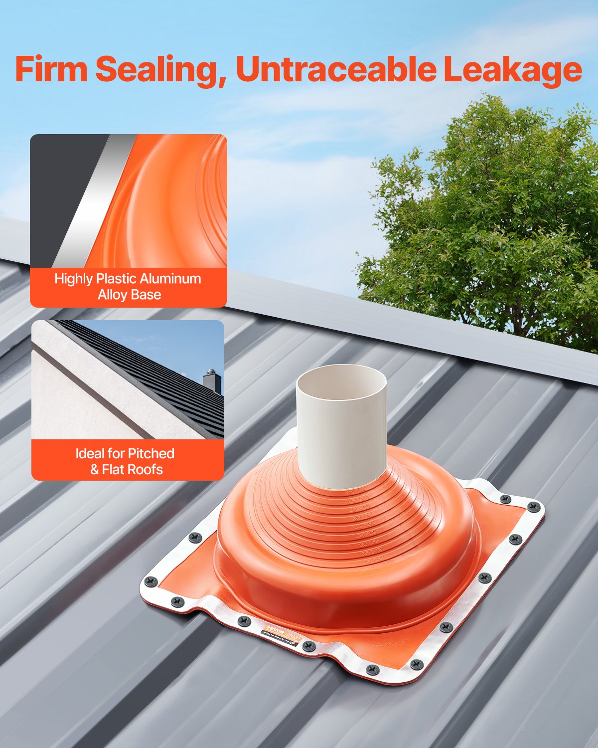 VEVOR 2Pcs Roof Pipe Flashing Boots, Fit Pipe OD 6-3/4" to 14", Flexible Silicone Roofing Jack Pipe Flashing, High Temp -101℉ to 437℉, Square Metal Base, for Chimney, Wood Stove & Outdoor Vent Pipes