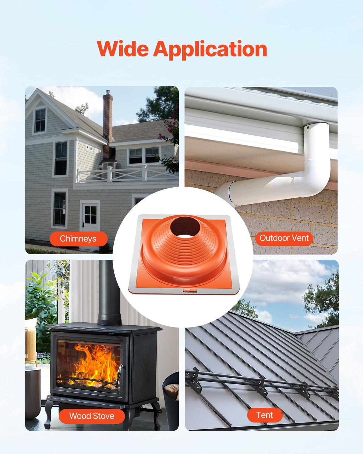 VEVOR 2Pcs Roof Pipe Flashing Boots, Fit Pipe OD 6-3/4" to 14", Flexible Silicone Roofing Jack Pipe Flashing, High Temp -101℉ to 437℉, Square Metal Base, for Chimney, Wood Stove & Outdoor Vent Pipes