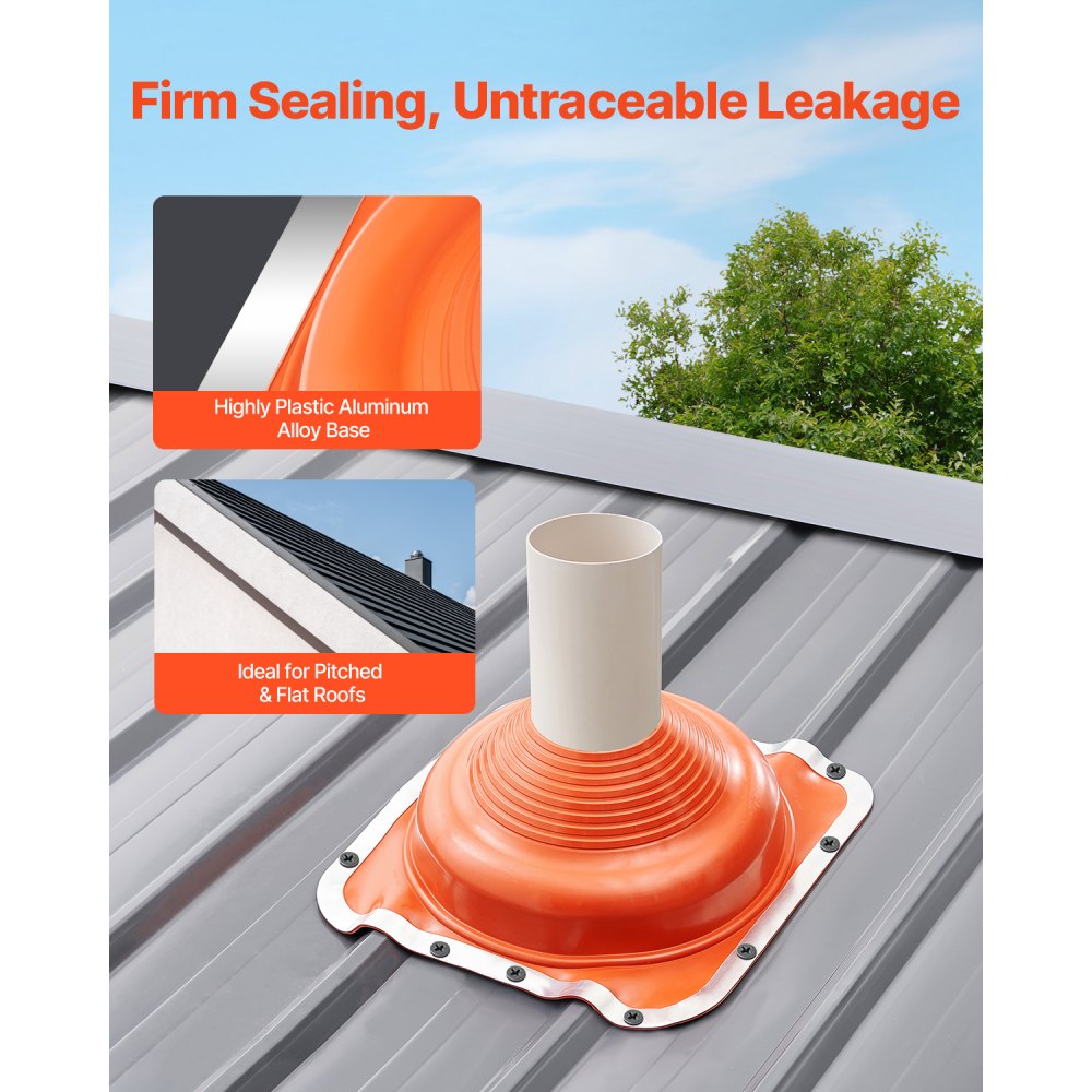 VEVOR 2 PCs Roof Pipe Flashing Boots, Fit Pipe OD 6-1/4" - 11-3/4", Flexible Silicone Roofing Jack Pipe Flashing, High Temp -101℉ - 437℉, Square Metal Base, for Chimney, Wood Stove & Outdoor Vent Pipe