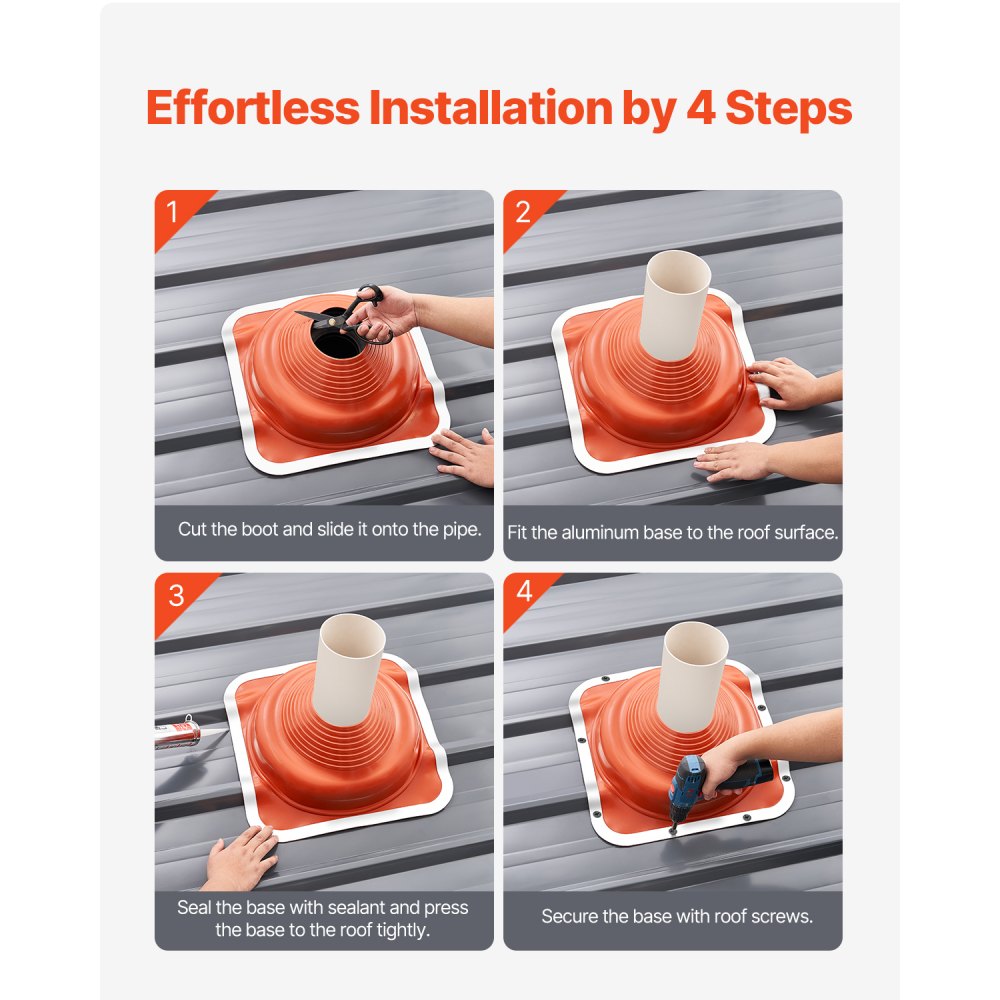 VEVOR 2 PCs Roof Pipe Flashing Boots, Fit Pipe OD 6-1/4" - 11-3/4", Flexible Silicone Roofing Jack Pipe Flashing, High Temp -101℉ - 437℉, Square Metal Base, for Chimney, Wood Stove & Outdoor Vent Pipe