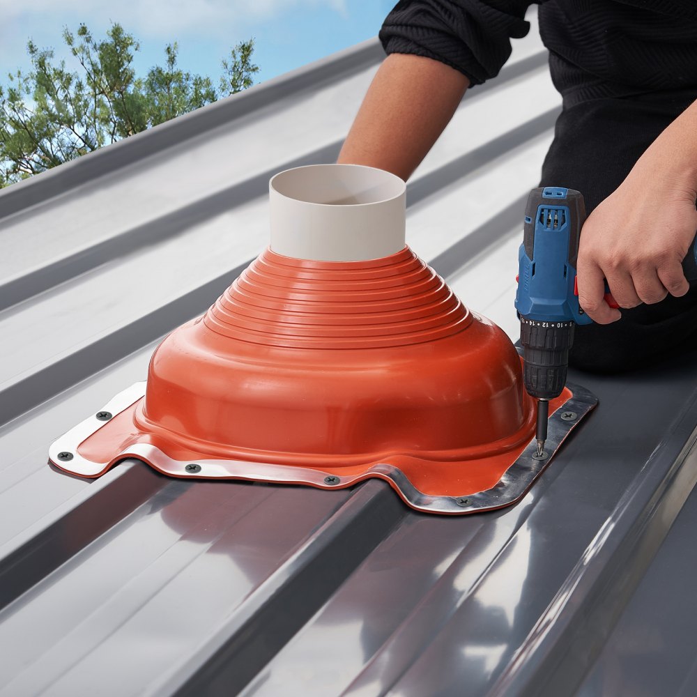 VEVOR 2 PCs Roof Pipe Flashing Boots, Fit Pipe OD 6-1/4" - 11-3/4", Flexible Silicone Roofing Jack Pipe Flashing, High Temp -101℉ - 437℉, Square Metal Base, for Chimney, Wood Stove & Outdoor Vent Pipe