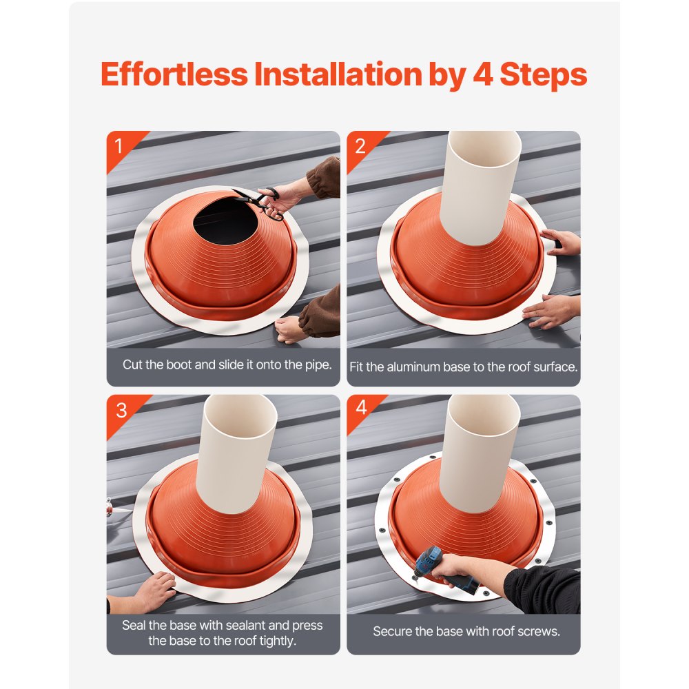 VEVOR Roof Pipe Flashing Boot, Fits Pipe OD 254 mm to 483 mm, Flexible Silicone Roofing Jack Pipe Flashing, High Temp -74℃ to 225℃, Round Red Metal Base, for Chimney, Wood Stove & Outdoor Vent Pipes