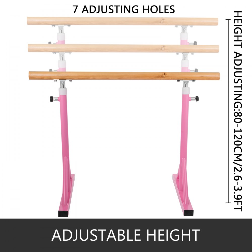 VEVOR Ballet Barre Dance Barre Fitness Ballet Bar Portable Freestanding Heavy Duty Dancing Stretching Ballet Barre Portable for Home(5FT,Pink)
