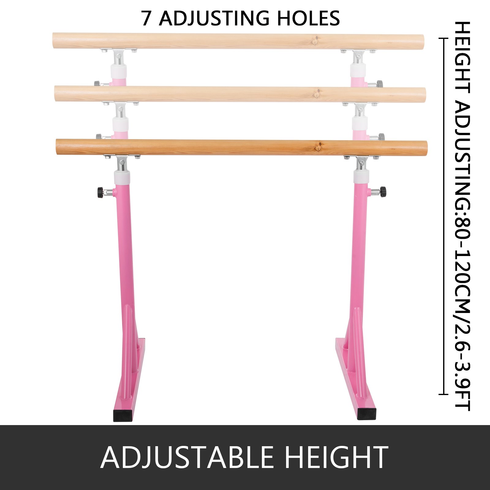 VEVOR Ballet Barre Dance Barre Fitness Ballet Bar Portable Freestanding Heavy Duty Dancing Stretching Ballet Barre Portable for Home(5FT,Pink)