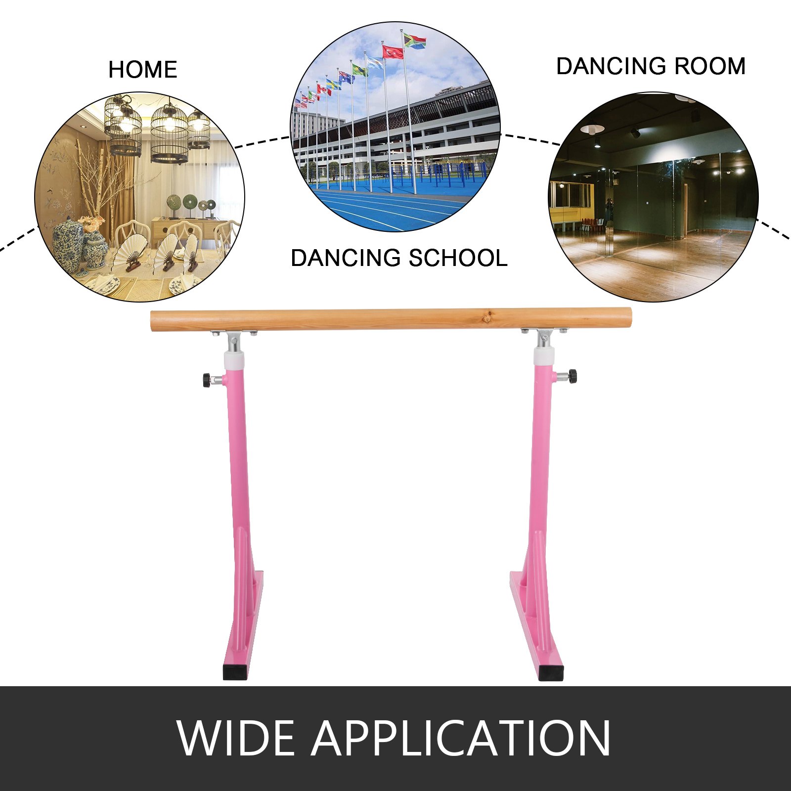 VEVOR Ballet Barre Dance Barre Fitness Ballet Bar Portable Freestanding Heavy Duty Dancing Stretching Ballet Barre Portable for Home(5FT,Pink)