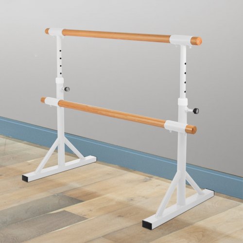 VEVOR Wood Ballet Barre Portable Double Freestanding 4 Foot Ballet Bar(4FT,Double, White)