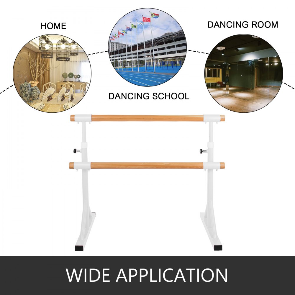 VEVOR Ballet Barre Bar, Portable White Dance Bar, High Adjustable Freestanding Ballet Bar, Barre Exercise Equipment for Home and Gym, Stretching Dance bar. (Double-1.5m)