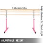VEVOR 6.5FT Length Single Ballet Barre,Portable Pink Dance Bar,Adjustable Height 2.5FT - 3.8FT, Freestanding Ballet Bar for Stretch, Balance, Pilates, Dance or Exercise
