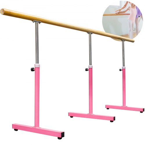 VEVOR 10FT Length Single Ballet Barre,Portable Pink Dance Bar,Adjustable Height 2.5FT - 3.8FT, Freestanding Ballet Bar for Stretch, Balance, Pilates, Dance or Exercise