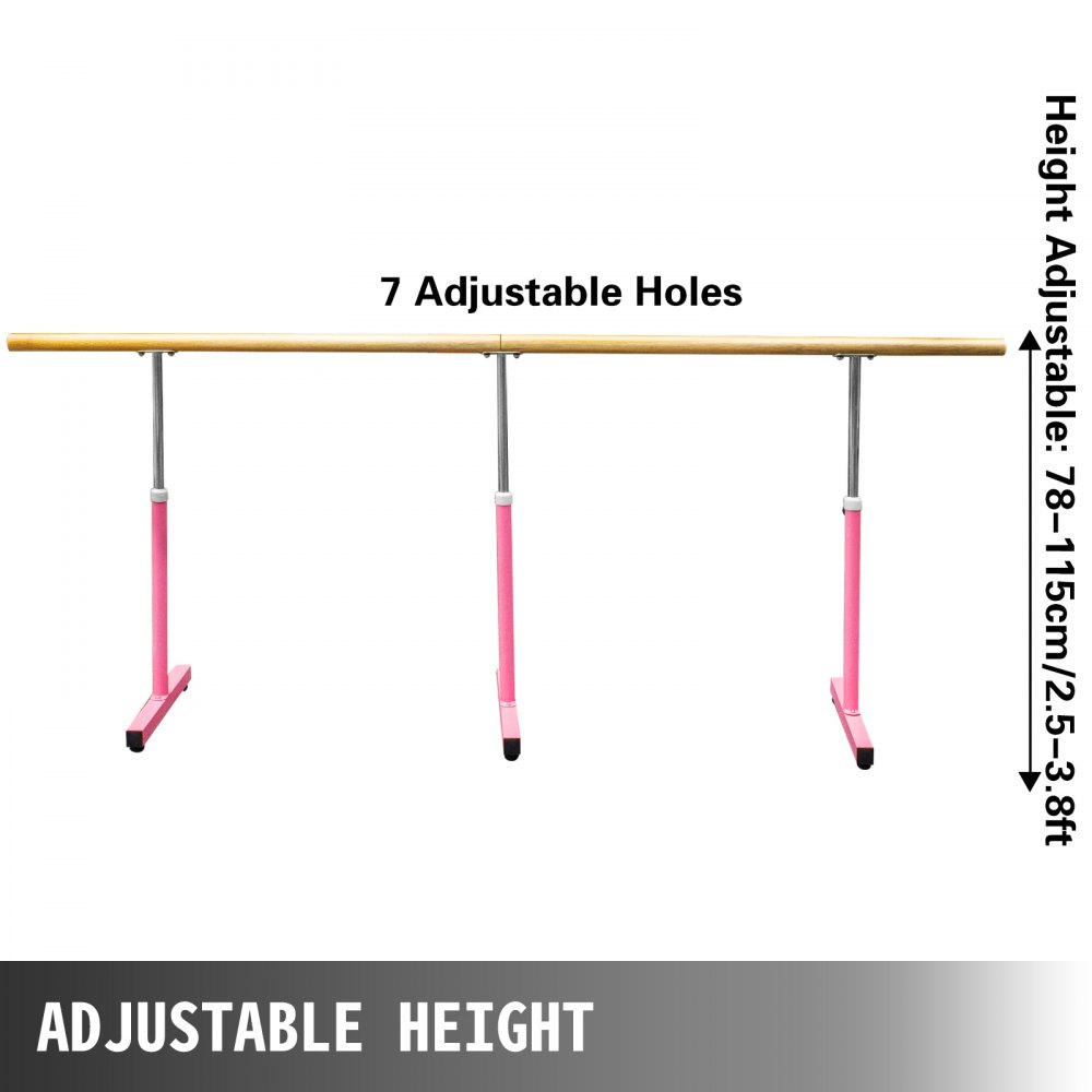 VEVOR 10FT Length Single Ballet Barre,Portable Pink Dance Bar,Adjustable Height 2.5FT - 3.8FT, Freestanding Ballet Bar for Stretch, Balance, Pilates, Dance or Exercise
