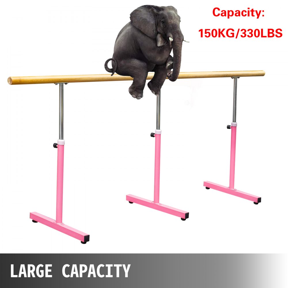 VEVOR 10FT Length Single Ballet Barre,Portable Pink Dance Bar,Adjustable Height 2.5FT - 3.8FT, Freestanding Ballet Bar for Stretch, Balance, Pilates, Dance or Exercise