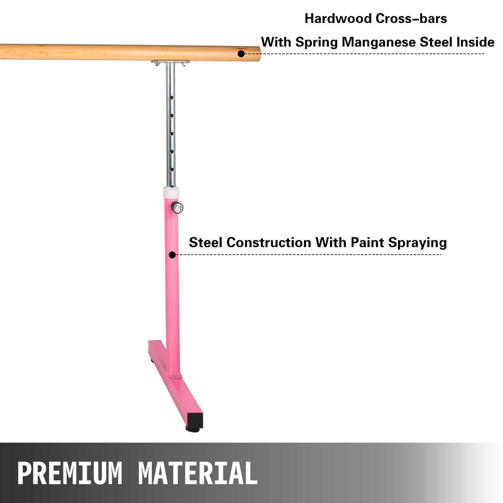 VEVOR 10FT Length Single Ballet Barre,Portable Pink Dance Bar,Adjustable Height 2.5FT - 3.8FT, Freestanding Ballet Bar for Stretch, Balance, Pilates, Dance or Exercise