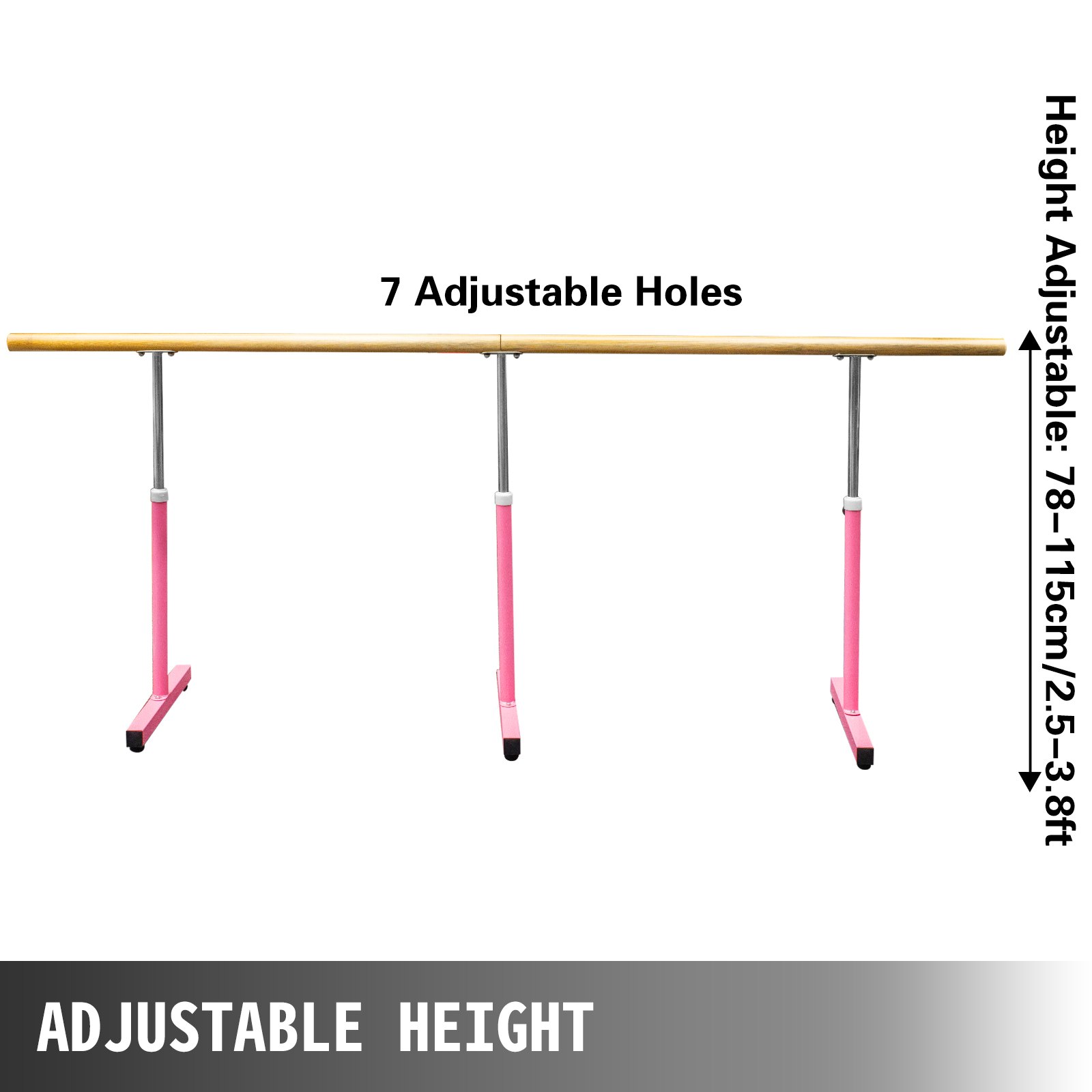 VEVOR 10FT Length Single Ballet Barre,Portable Pink Dance Bar,Adjustable Height 2.5FT - 3.8FT, Freestanding Ballet Bar for Stretch, Balance, Pilates, Dance or Exercise