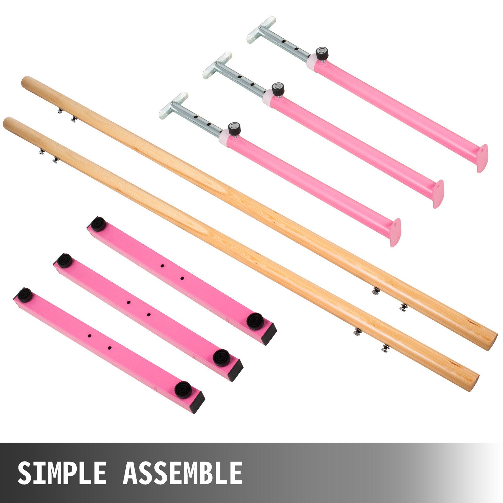 VEVOR 10FT Length Single Ballet Barre,Portable Pink Dance Bar,Adjustable Height 2.5FT - 3.8FT, Freestanding Ballet Bar for Stretch, Balance, Pilates, Dance or Exercise