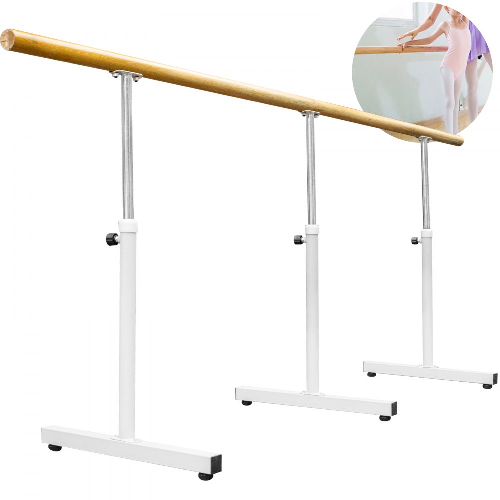 VEVOR 13FT Length Single Ballet Barre,Portable White Dance Bar,Adjustable Height 2.5FT - 3.8FT, Freestanding Ballet Bar for Stretch, Balance, Pilates, Dance or Exercise