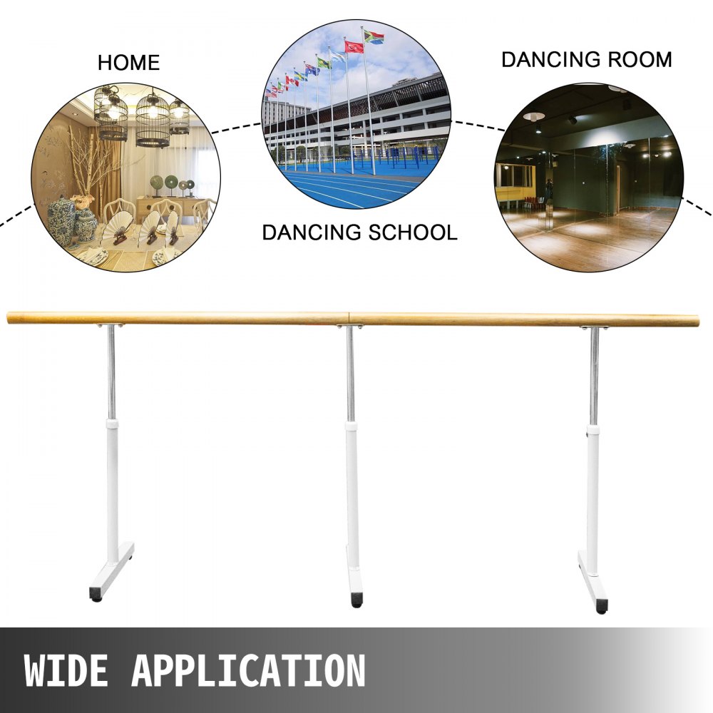 VEVOR 13FT Length Single Ballet Barre,Portable White Dance Bar,Adjustable Height 2.5FT - 3.8FT, Freestanding Ballet Bar for Stretch, Balance, Pilates, Dance or Exercise
